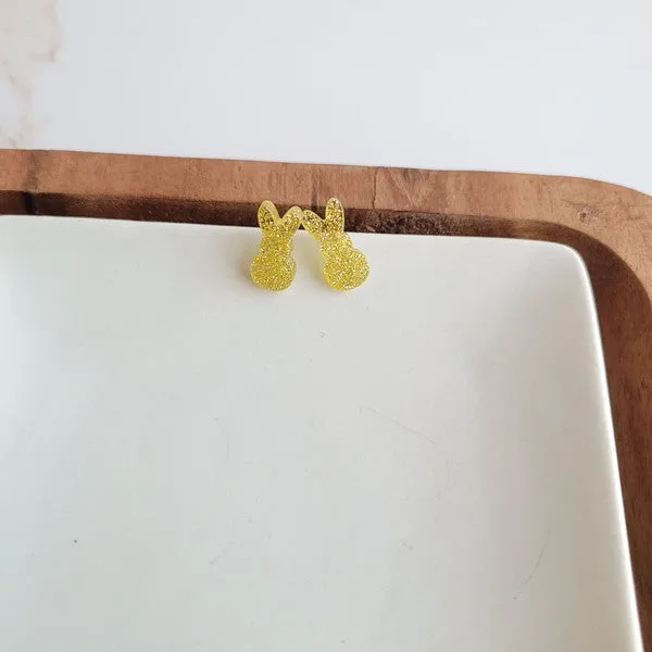 Glitter Bunny Studs - Yellow