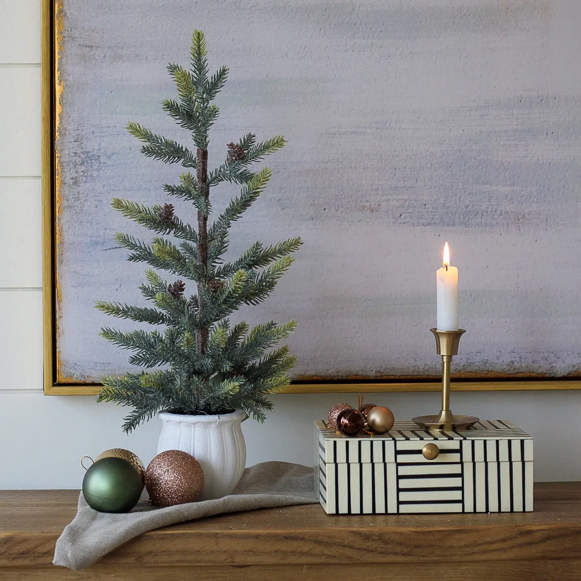 Glitter Pine Tree in White Pot