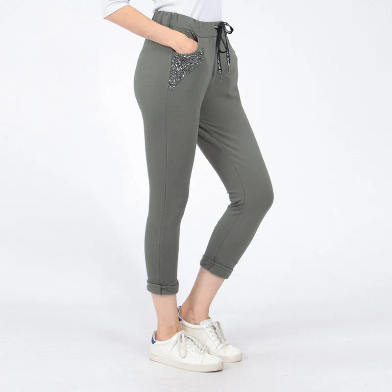 Glitter Pocket Jogger Khaki