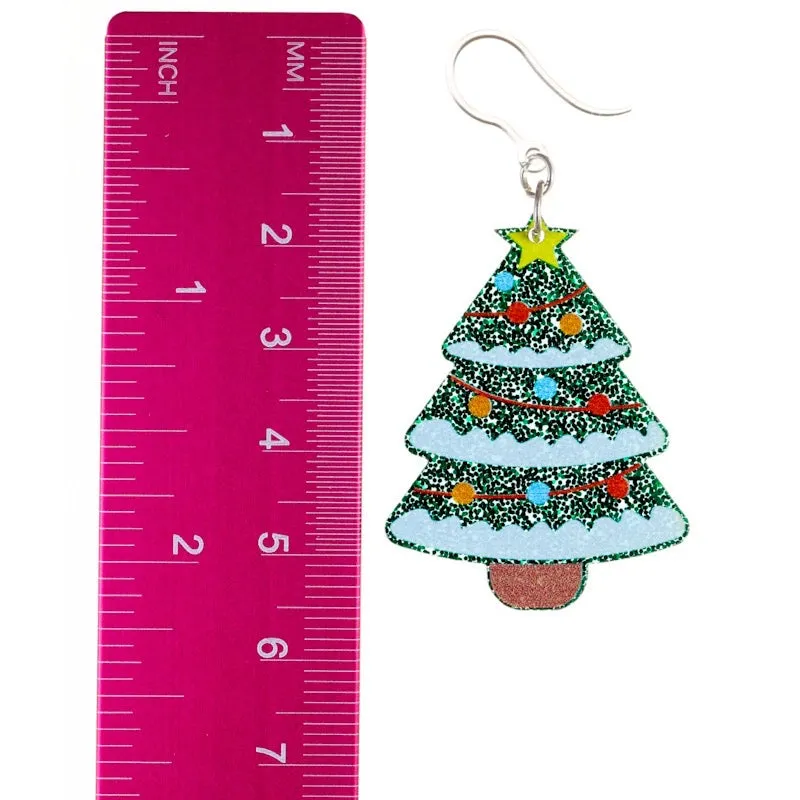 Glittery Decorated Christmas Tree Dangles Hypoallergenic Earrings for Sensitive Ears Made with Plastic Posts