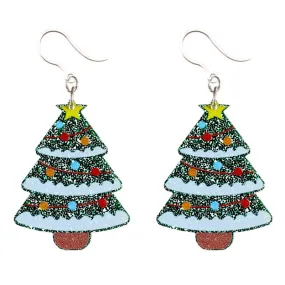 Glittery Decorated Christmas Tree Dangles Hypoallergenic Earrings for Sensitive Ears Made with Plastic Posts