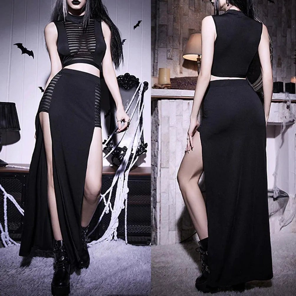 Gothic Tank Tops Skirt Set, Elegant 2 Piece Partywear For Women