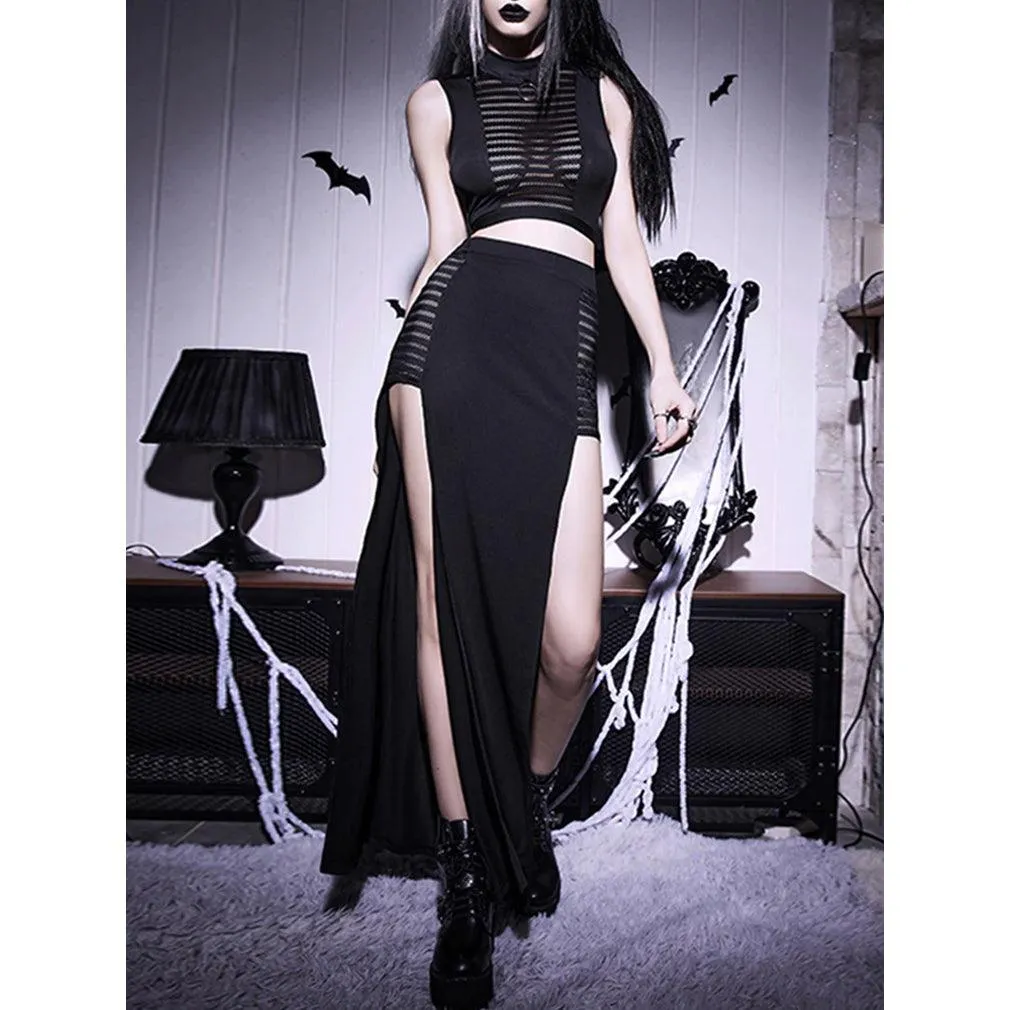 Gothic Tank Tops Skirt Set, Elegant 2 Piece Partywear For Women