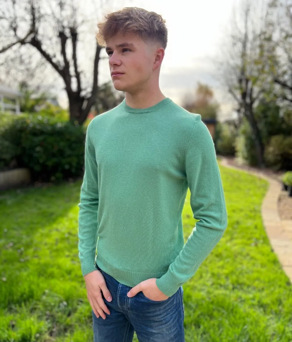 Green Mens Wool Blend Crew Neck Jumper