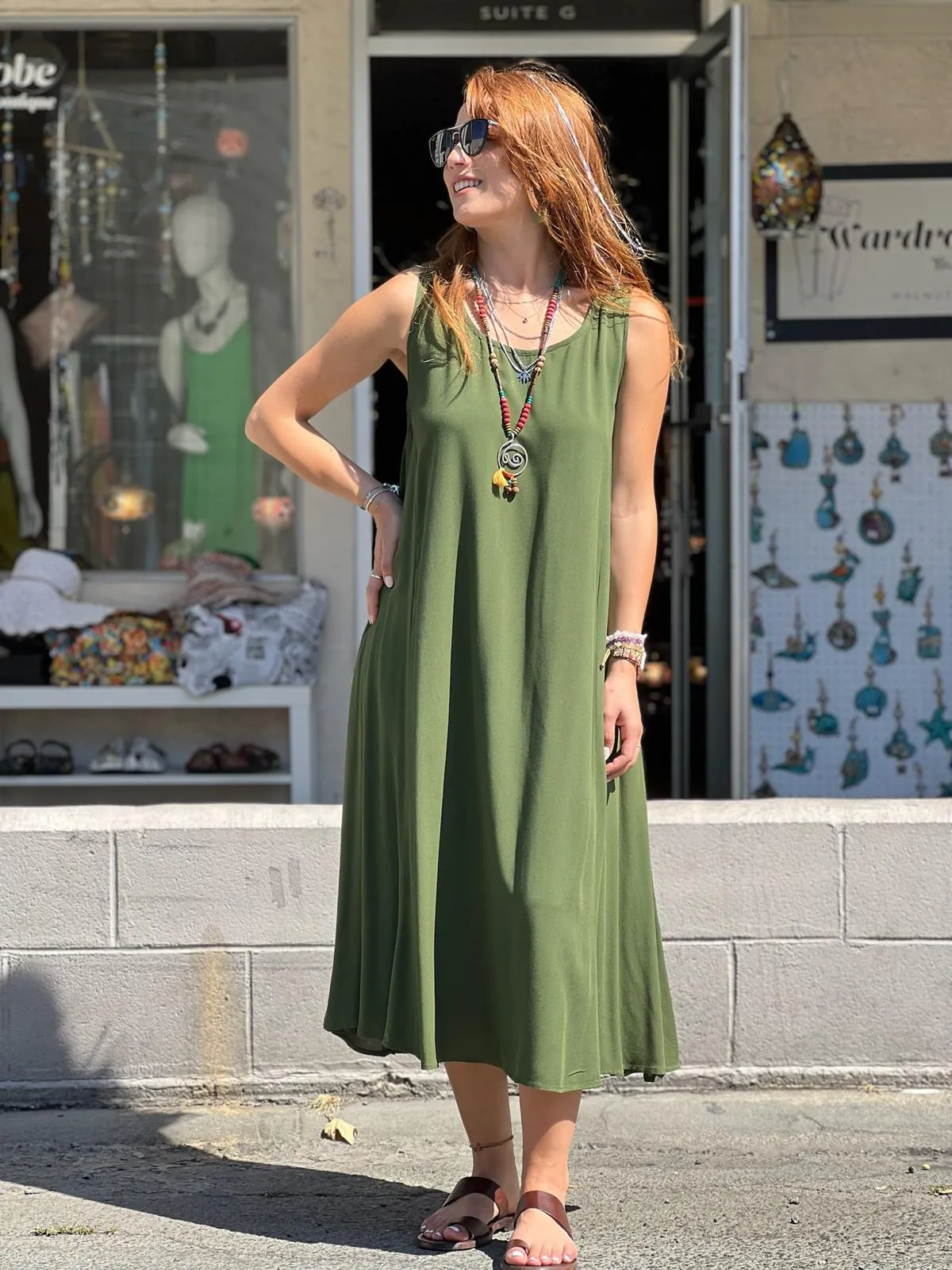 Green Pocket Detailed Viscose Dres