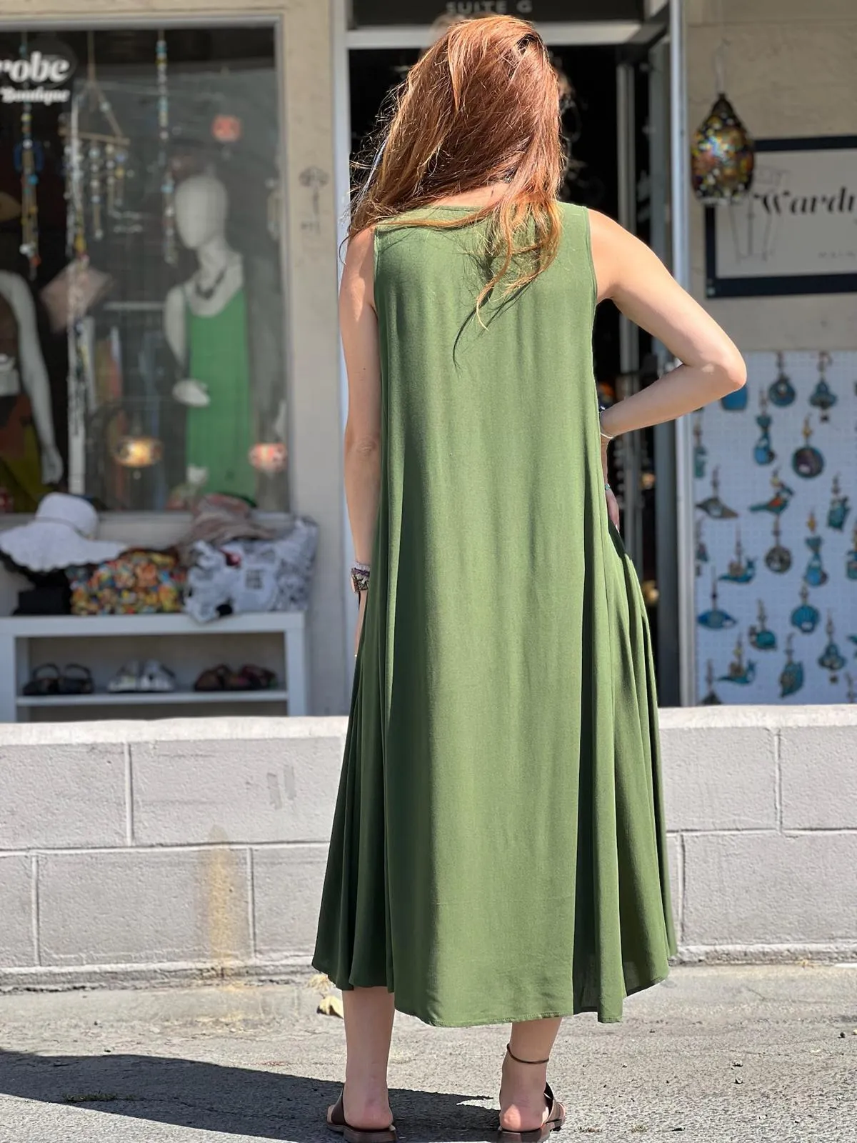 Green Pocket Detailed Viscose Dres