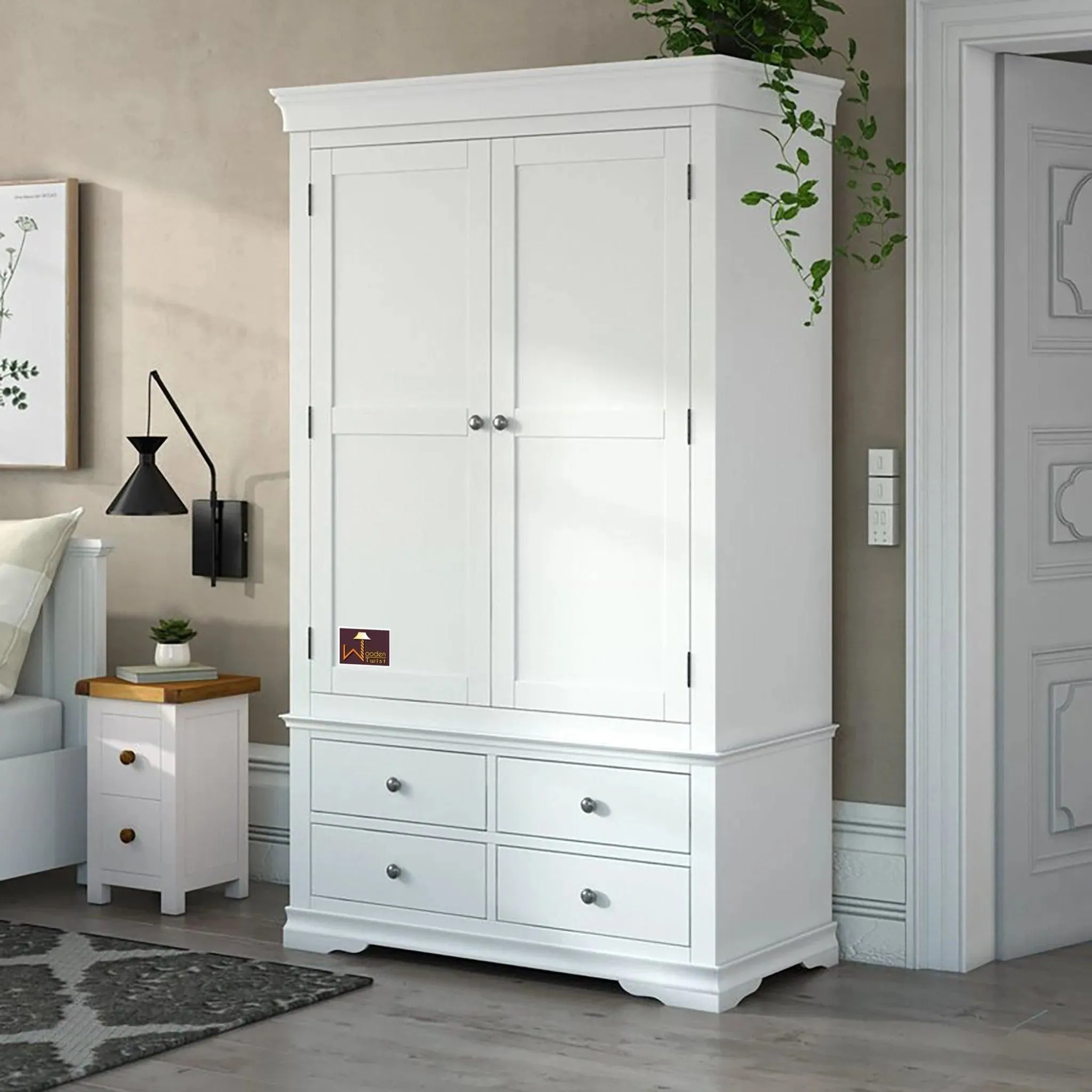 Handicraft Wooden 2 Door Wardrobe (White)