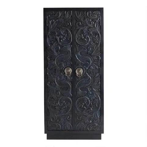 Handmade Hand Carved Indian Traditional Fish Nairi Design Armoire Closet