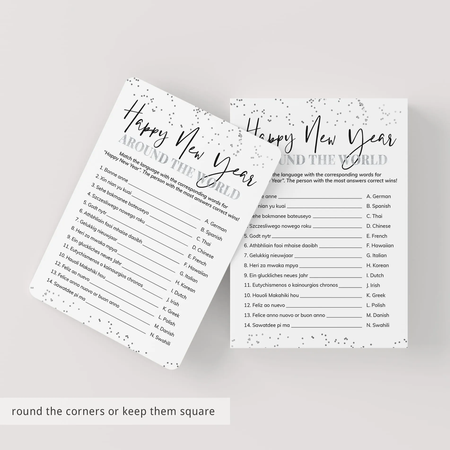 Happy New Year Language Game With Answer Key Printable