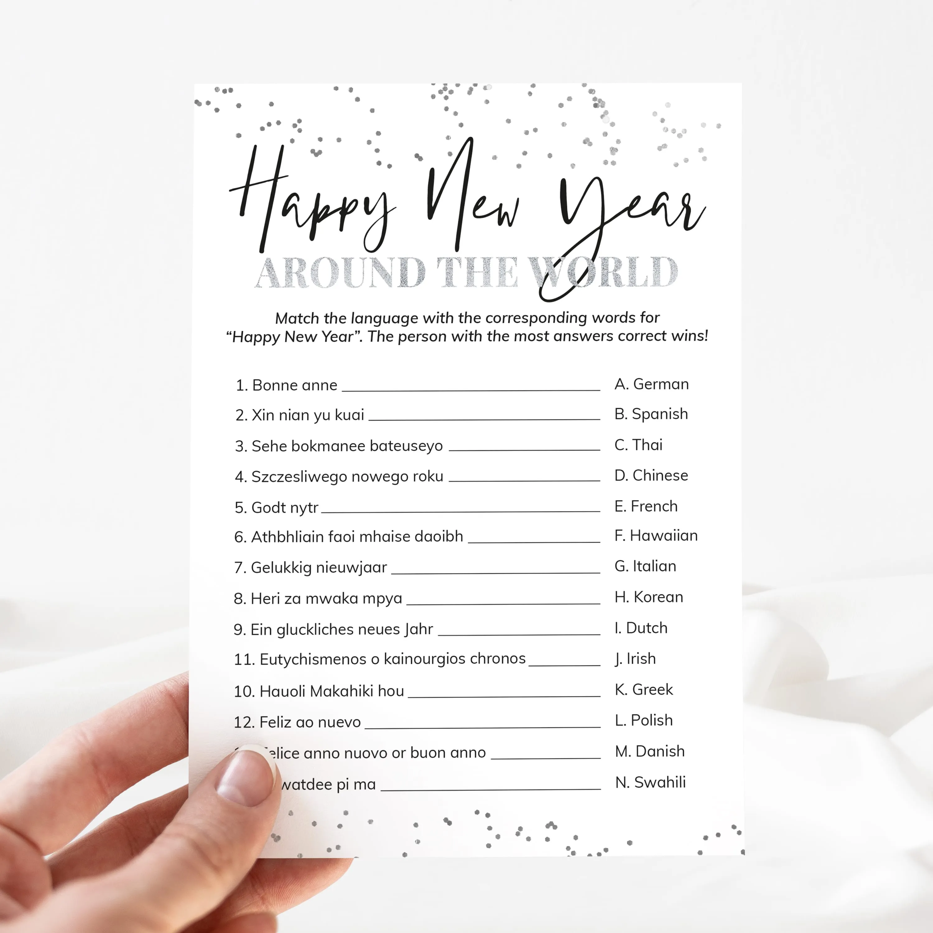 Happy New Year Language Game With Answer Key Printable