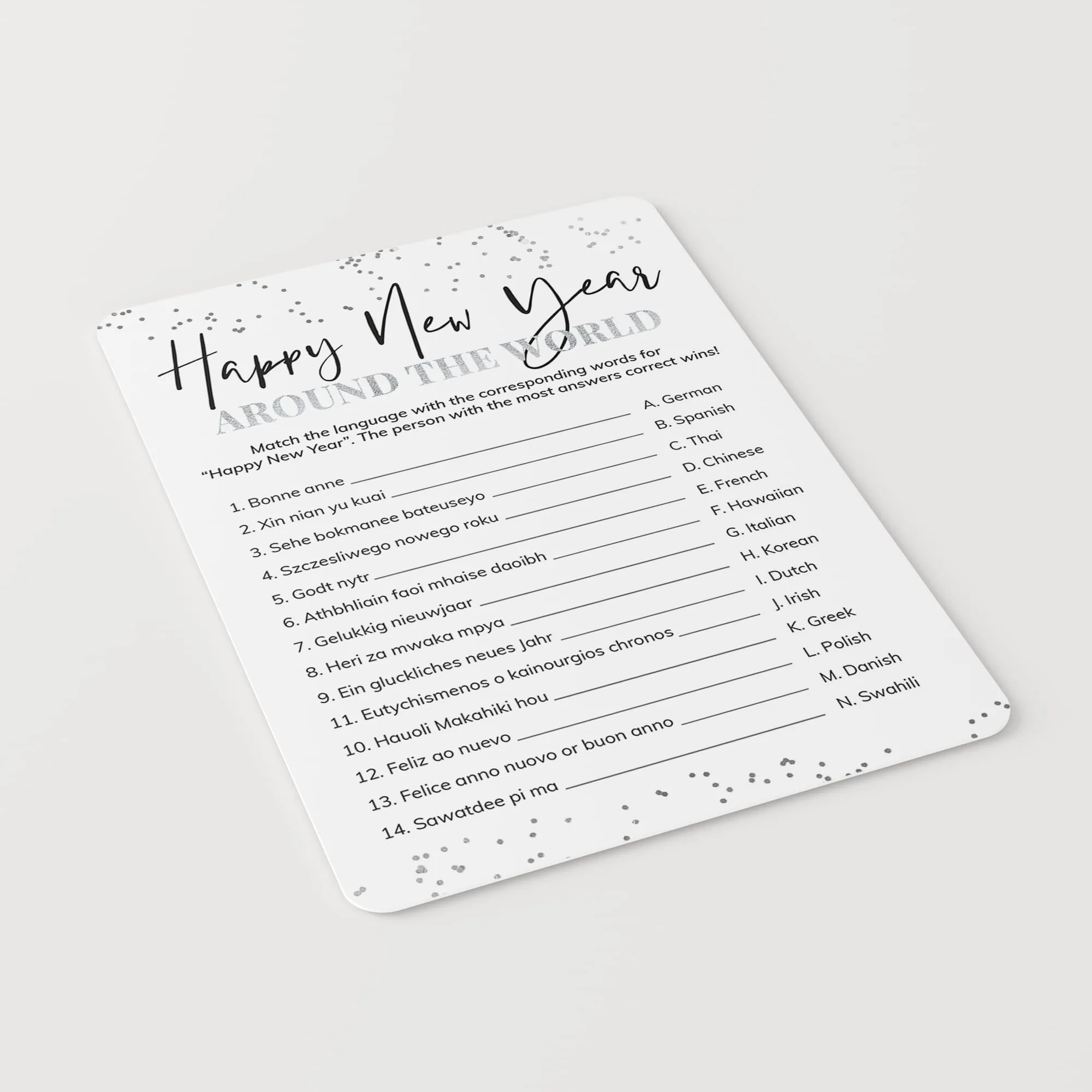 Happy New Year Language Game With Answer Key Printable