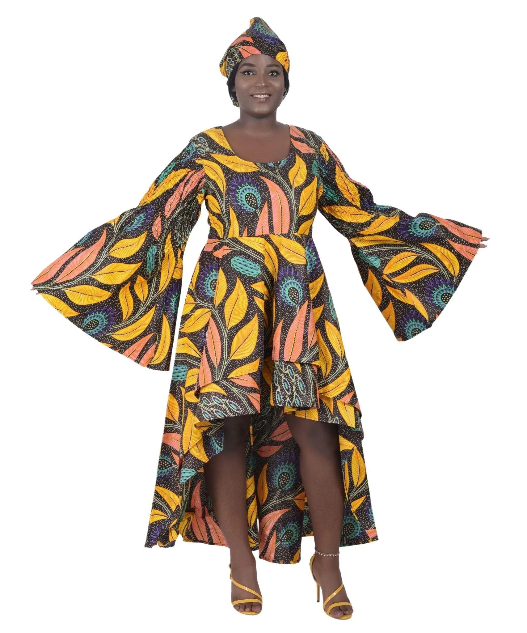 Hi-Lo Bell Sleeves African Print Dress 2215