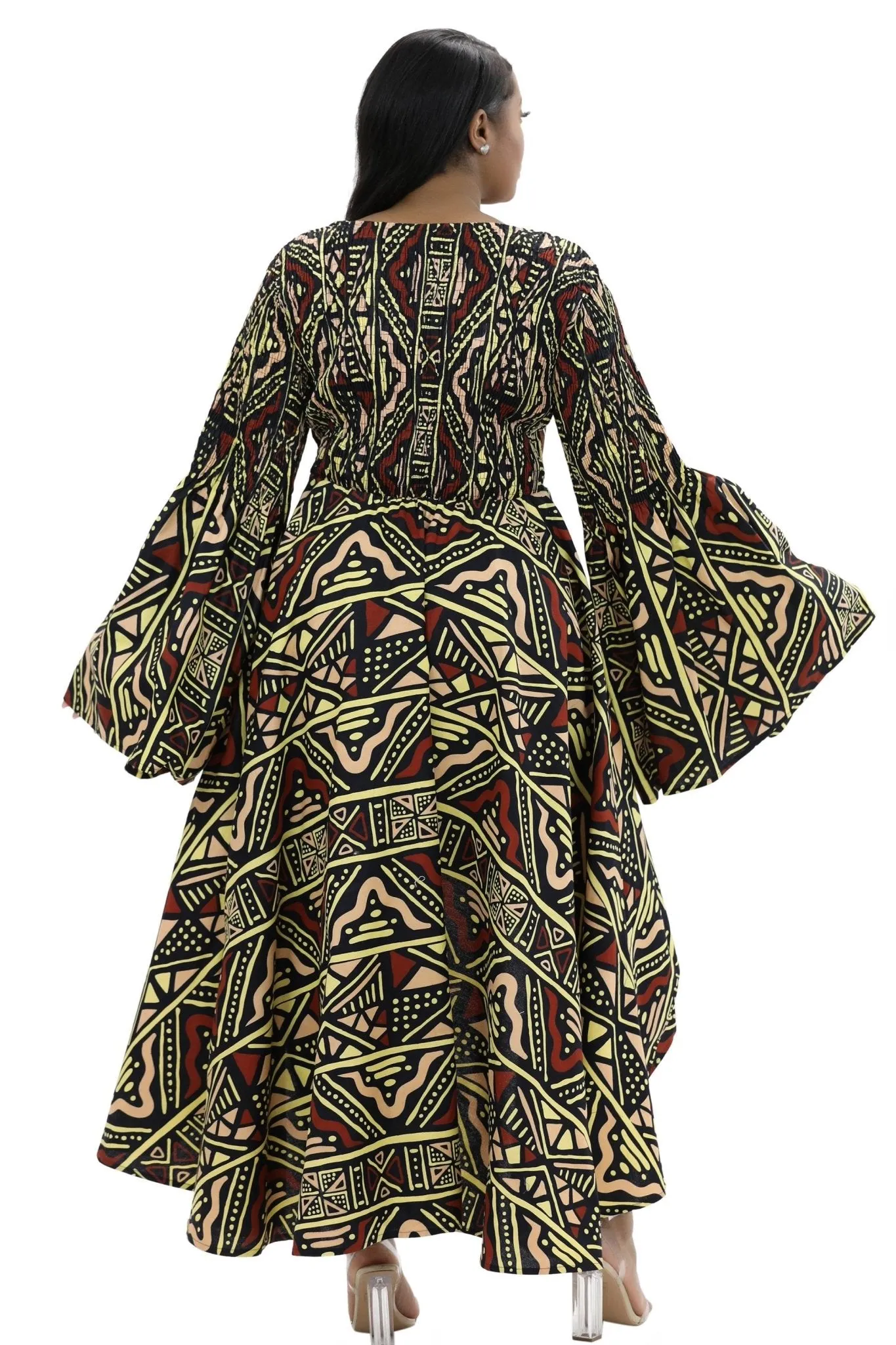 Hi-Lo Bell Sleeves African Print Dress 2215