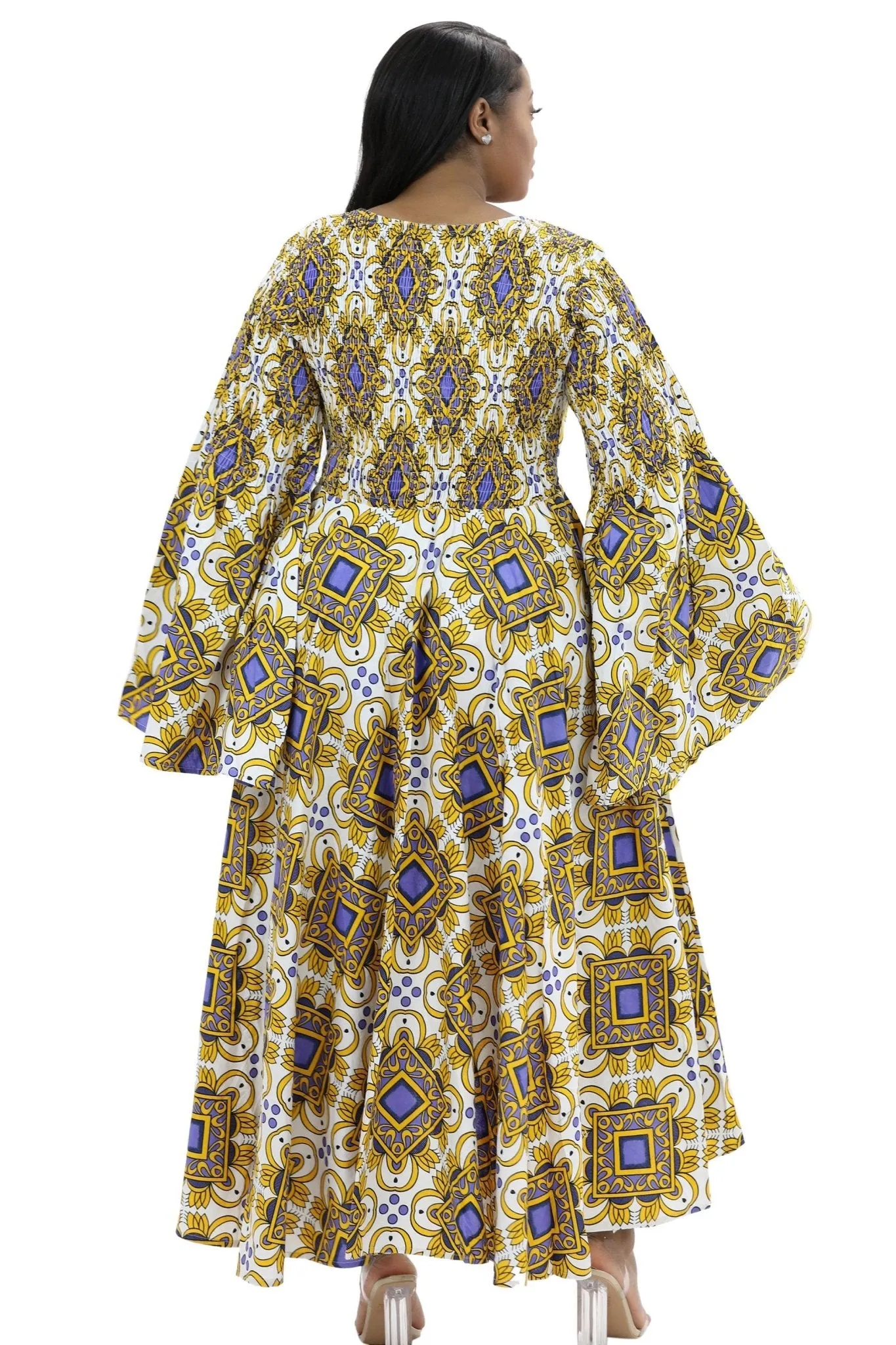 Hi-Lo Bell Sleeves African Print Dress 2215