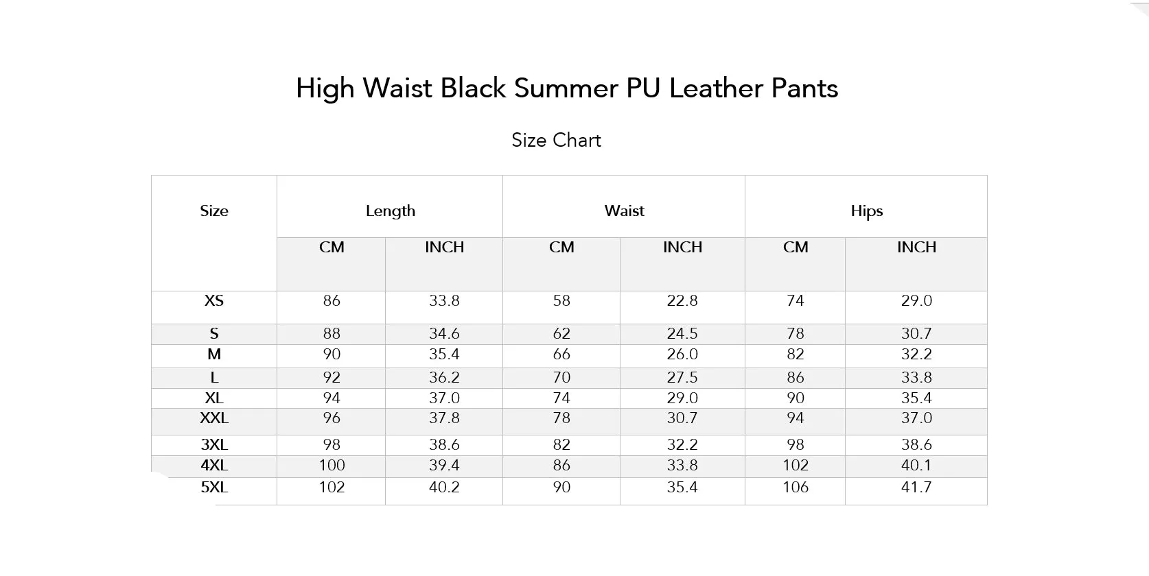 High Waist Black Summer PU Leather Pants