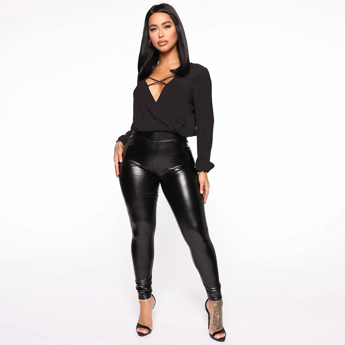 High Waist Black Summer PU Leather Pants