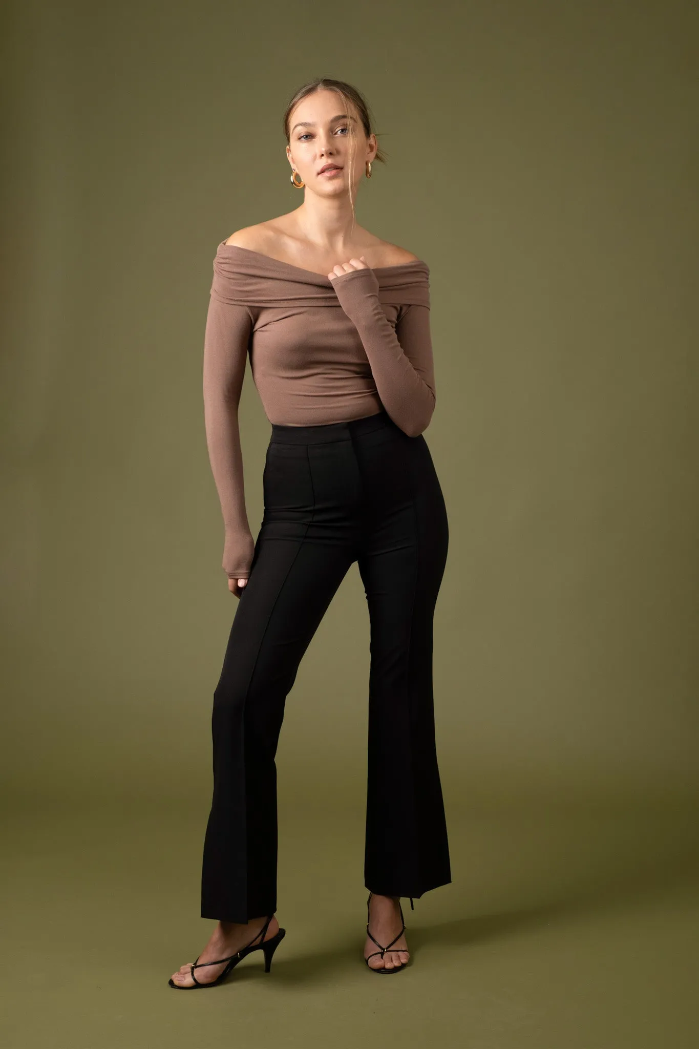 HIGH WAIST FLARE SLIT HEM DRESS PANTS