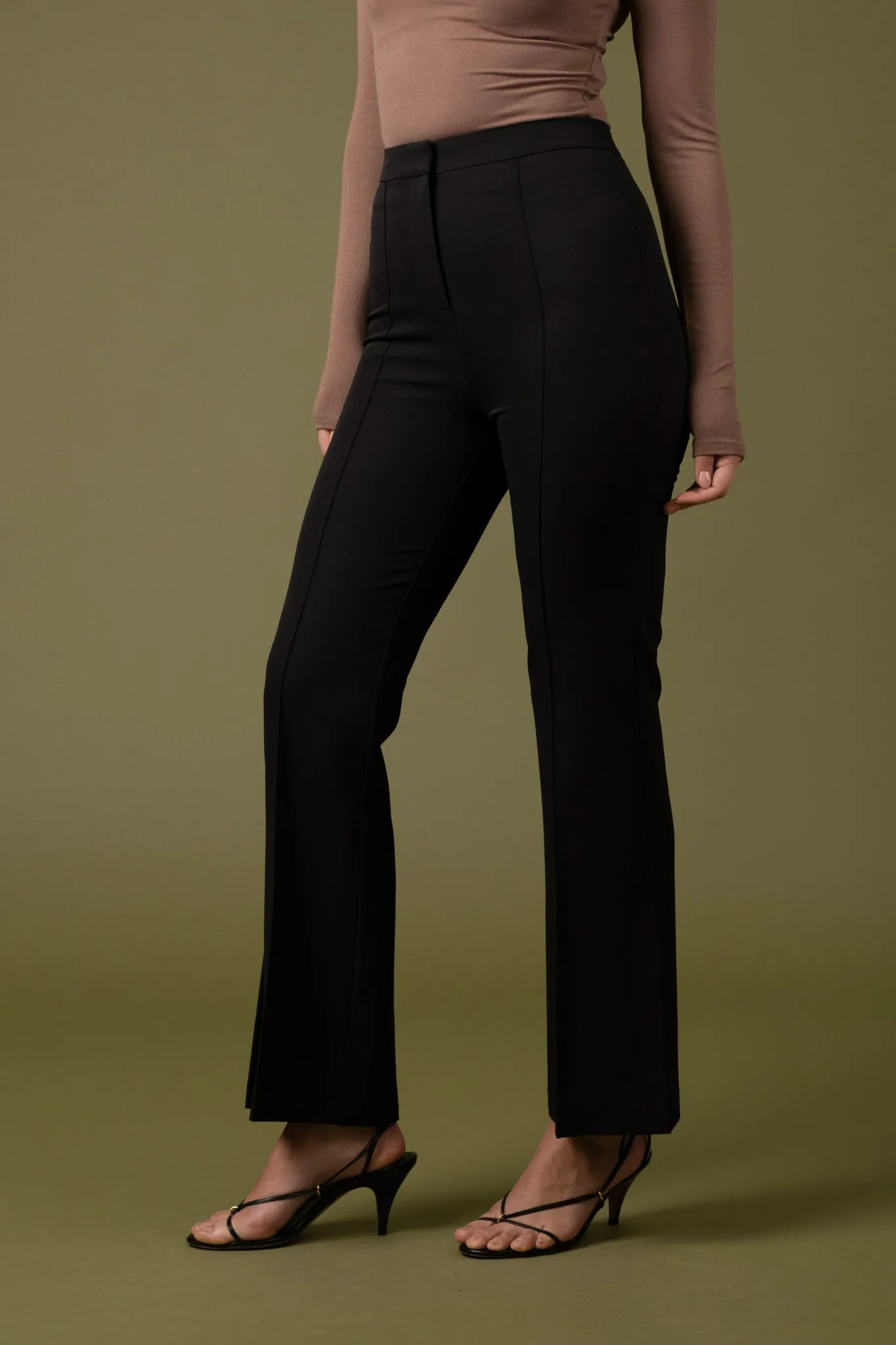 HIGH WAIST FLARE SLIT HEM DRESS PANTS