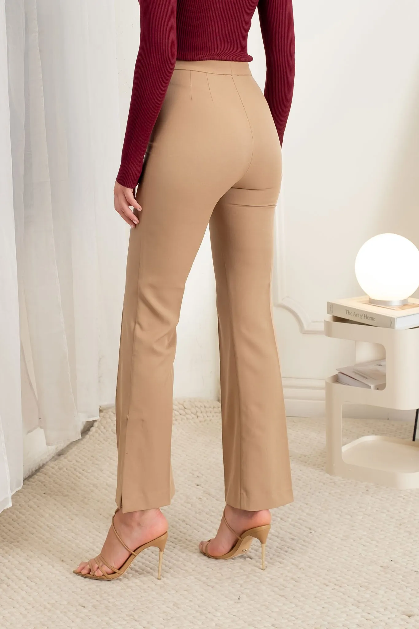 HIGH WAIST FLARE SLIT HEM DRESS PANTS