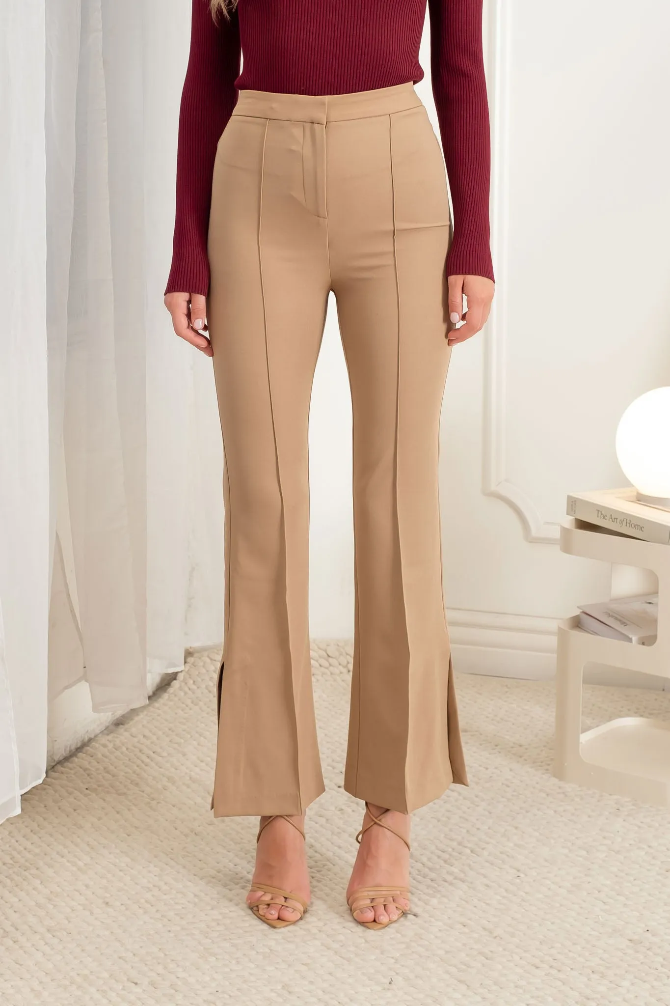 HIGH WAIST FLARE SLIT HEM DRESS PANTS