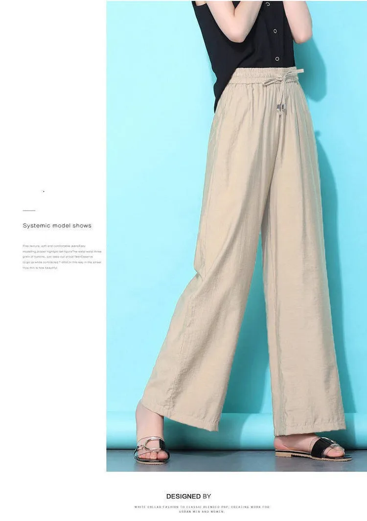 High Waist Loose Wide Leg Pants Women Summer Slim Look Thin Plus Size Straight Casual Long Pants