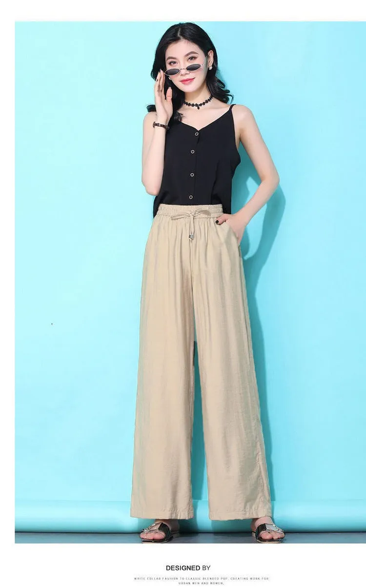 High Waist Loose Wide Leg Pants Women Summer Slim Look Thin Plus Size Straight Casual Long Pants