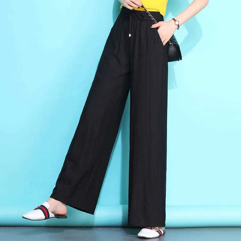 High Waist Loose Wide Leg Pants Women Summer Slim Look Thin Plus Size Straight Casual Long Pants