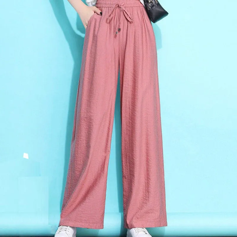 High Waist Loose Wide Leg Pants Women Summer Slim Look Thin Plus Size Straight Casual Long Pants