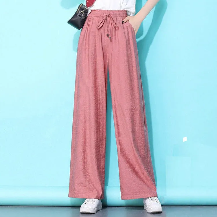 High Waist Loose Wide Leg Pants Women Summer Slim Look Thin Plus Size Straight Casual Long Pants