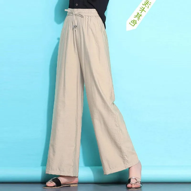 High Waist Loose Wide Leg Pants Women Summer Slim Look Thin Plus Size Straight Casual Long Pants