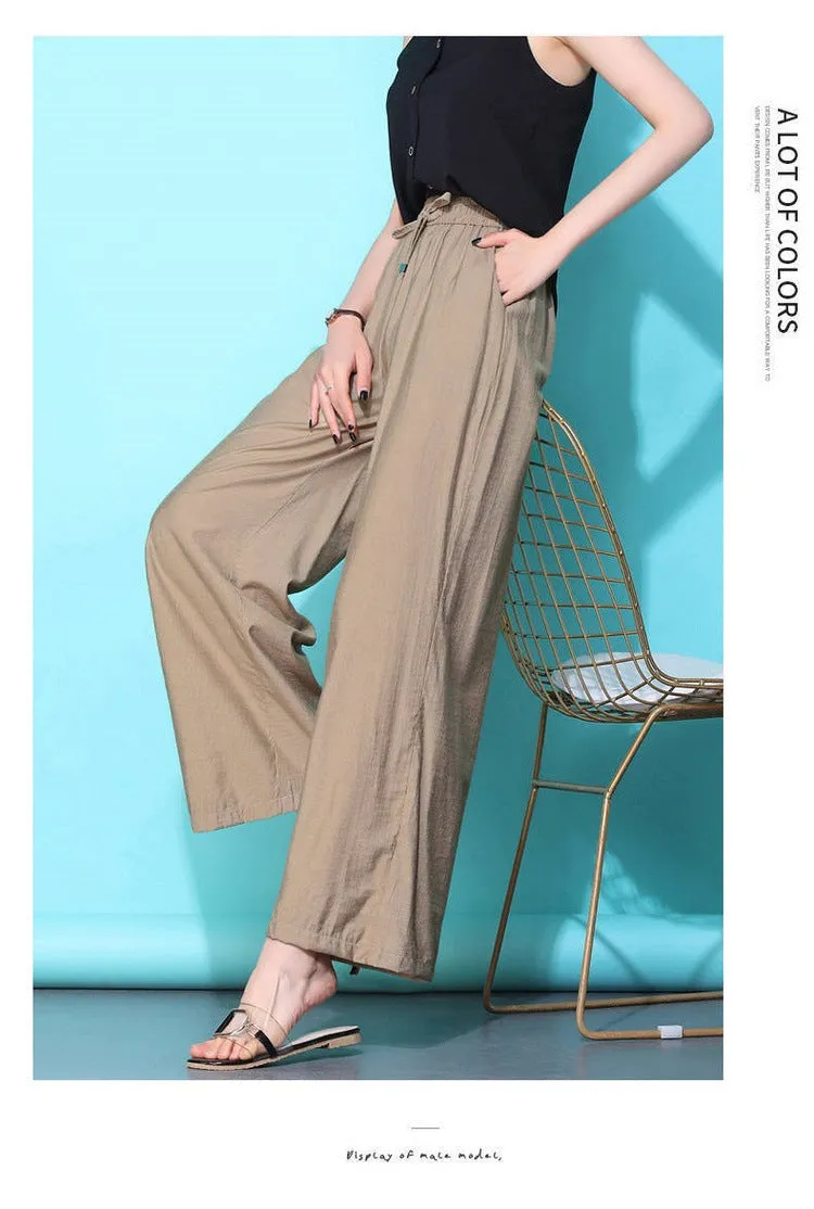 High Waist Loose Wide Leg Pants Women Summer Slim Look Thin Plus Size Straight Casual Long Pants