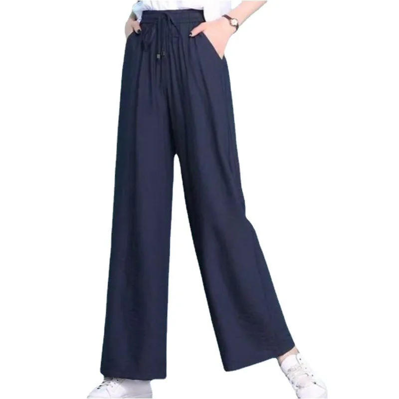 High Waist Loose Wide Leg Pants Women Summer Slim Look Thin Plus Size Straight Casual Long Pants