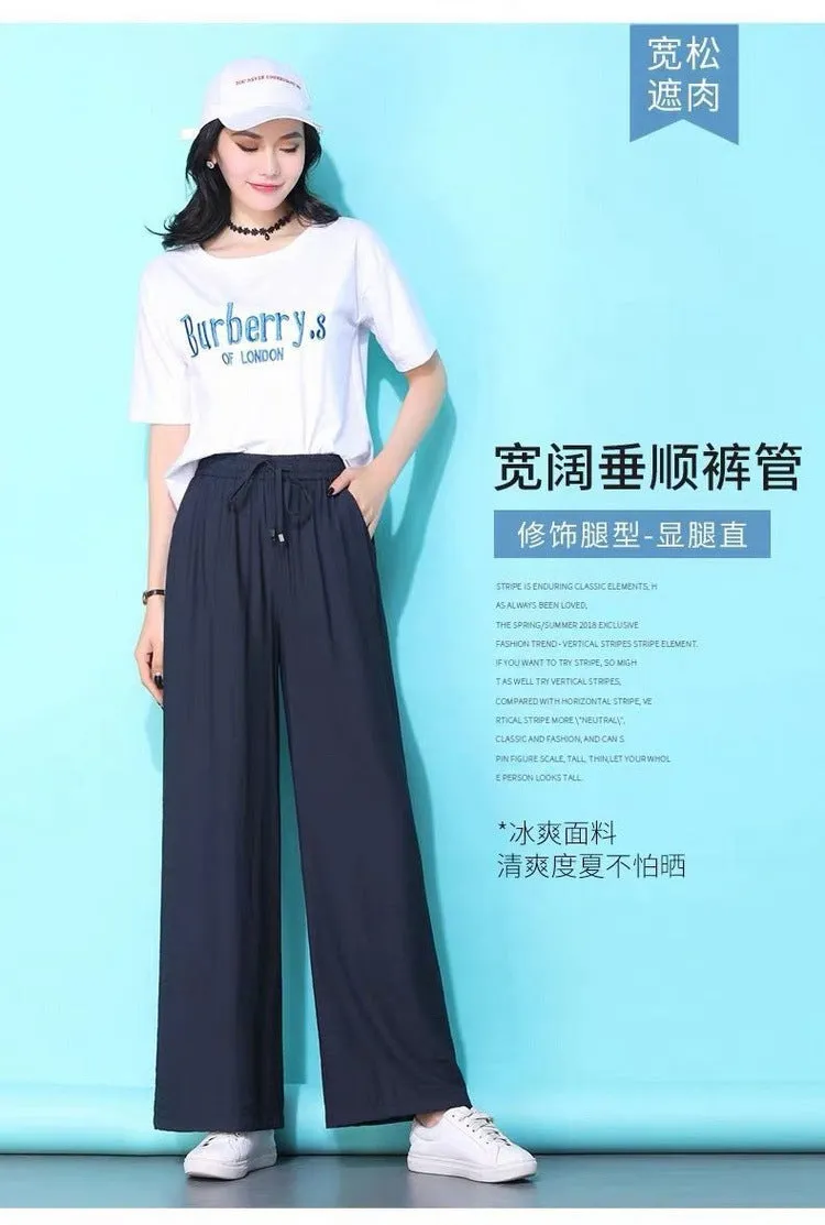 High Waist Loose Wide Leg Pants Women Summer Slim Look Thin Plus Size Straight Casual Long Pants