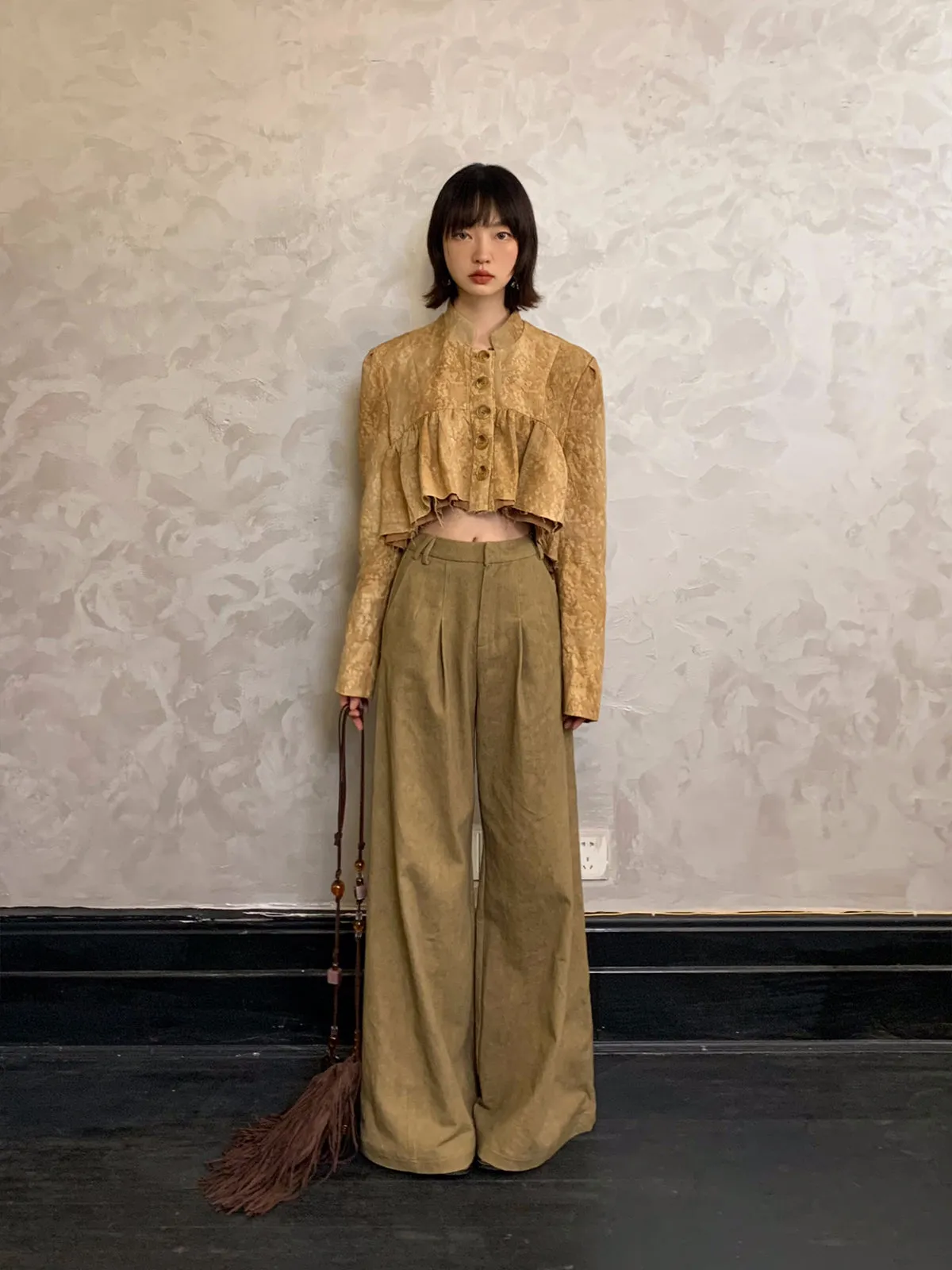 High-Waist Natural Loose Plain Wide-Pants