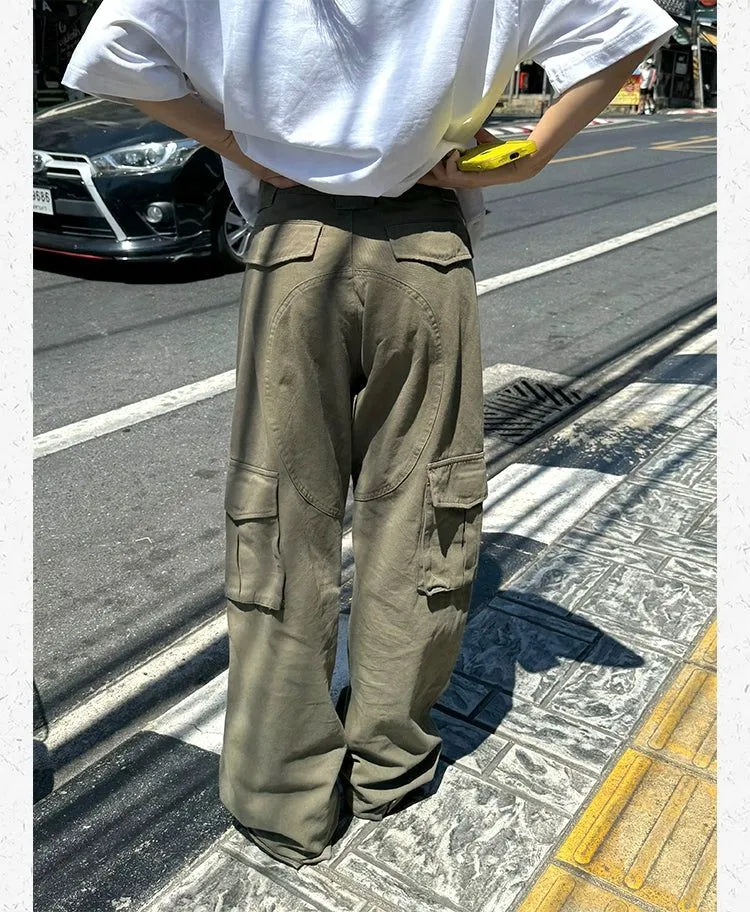 High Waist Plain Wide Leg Cargo Pants