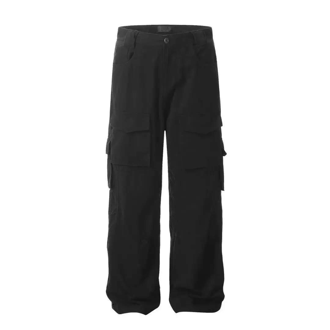 High Waist Plain Wide Leg Cargo Pants