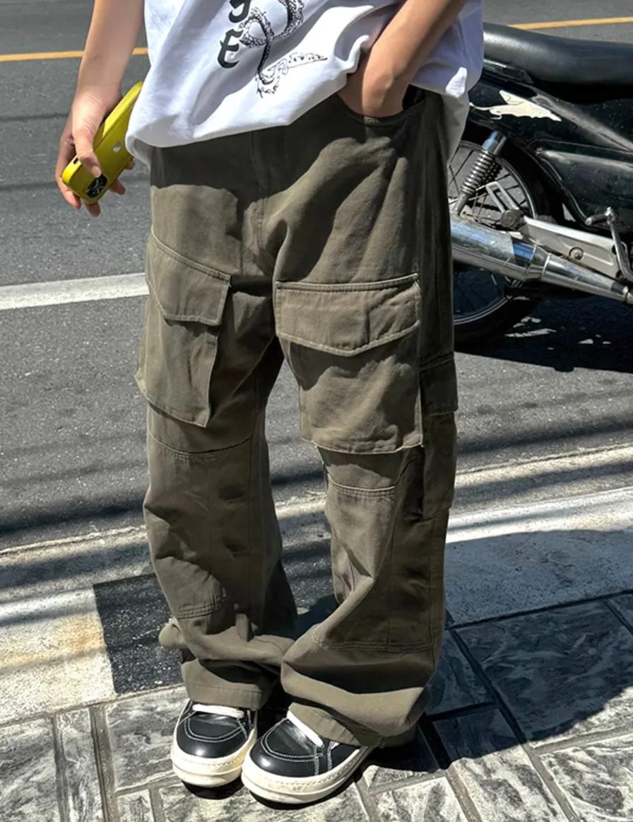 High Waist Plain Wide Leg Cargo Pants