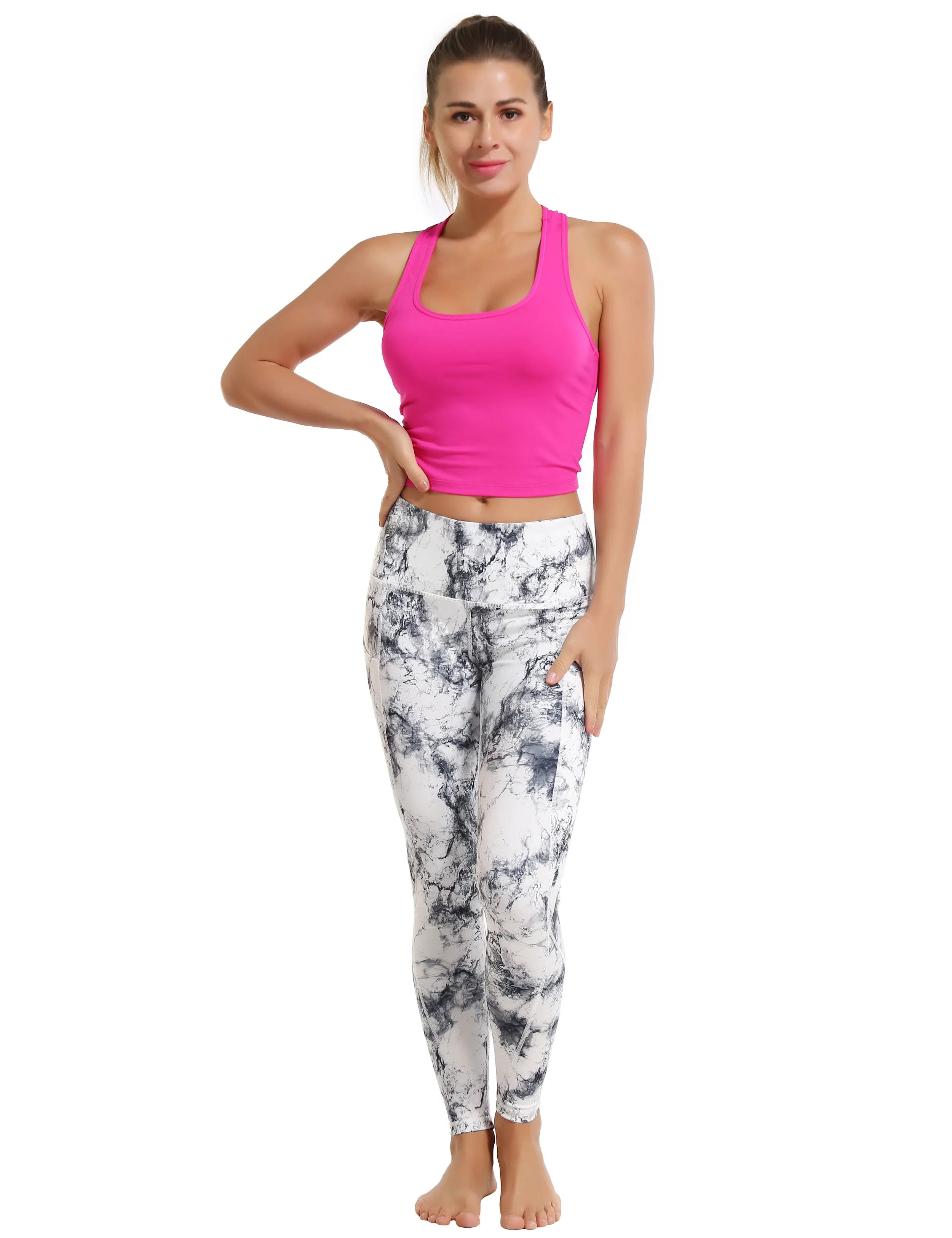 High Waist Side Pockets Running Pants arabescato_Running