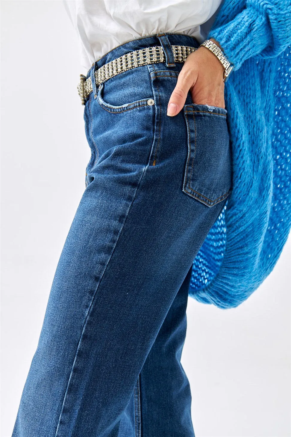 High waist straight cut blue jeans