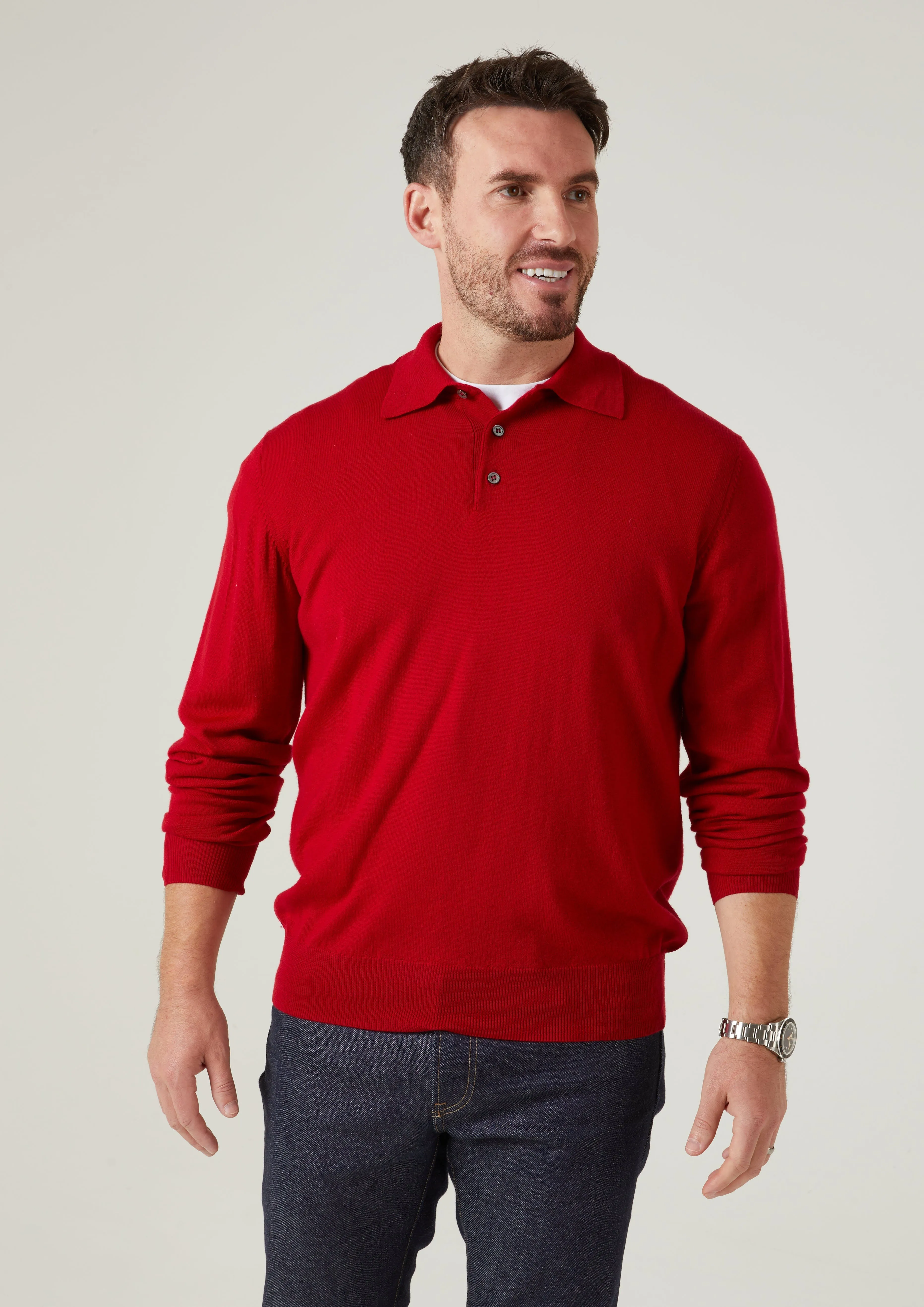 Hindhead Men's Merino Wool Polo Shirt in Chianti - Regular Fit