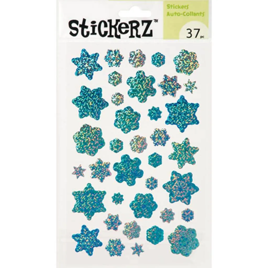 Holographic Blue Snowflakes Stickers 37pcs