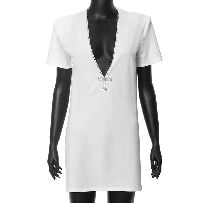 Isabeau Crystal Trim Plunge V-Neck Mini Dress