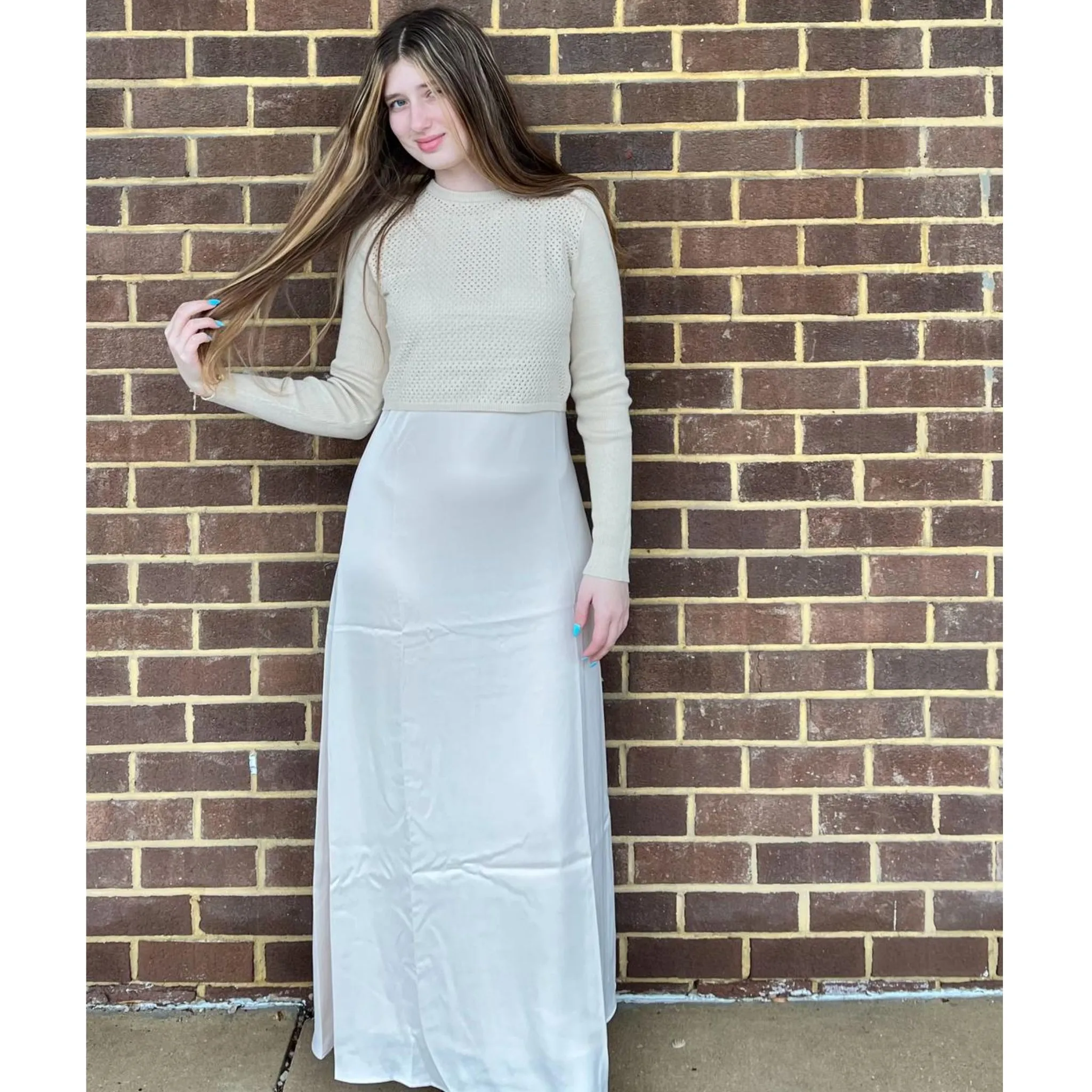 Ivory Slip Dress W Crochet Top