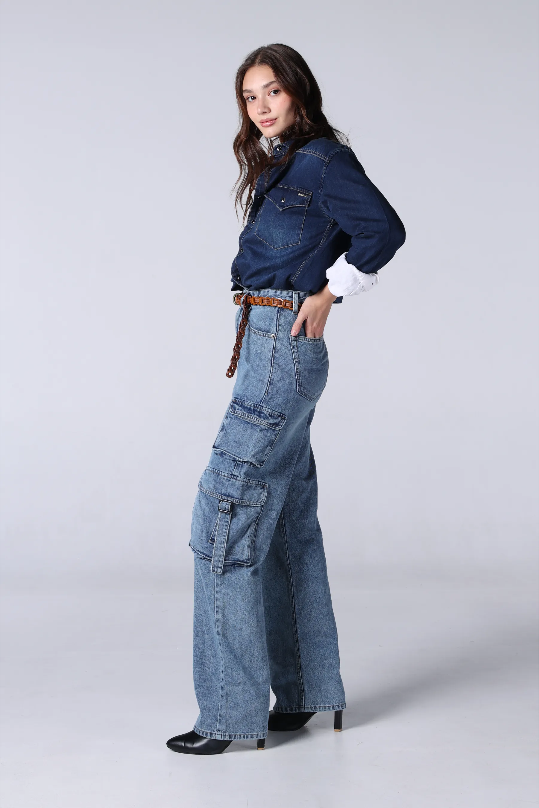 Jack Russel - Women Cargo Jeans - Handwerk JF-151 Straight Fit Nevada Mid Blue High Waisted