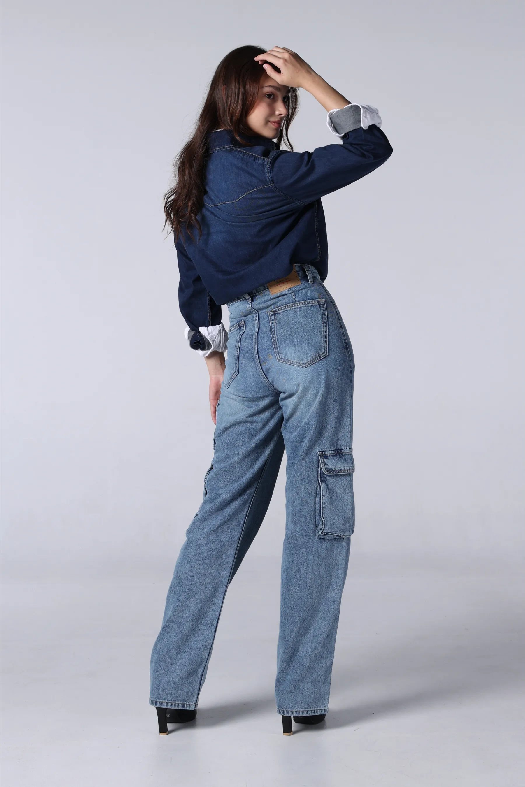 Jack Russel - Women Cargo Jeans - Handwerk JF-151 Straight Fit Nevada Mid Blue High Waisted