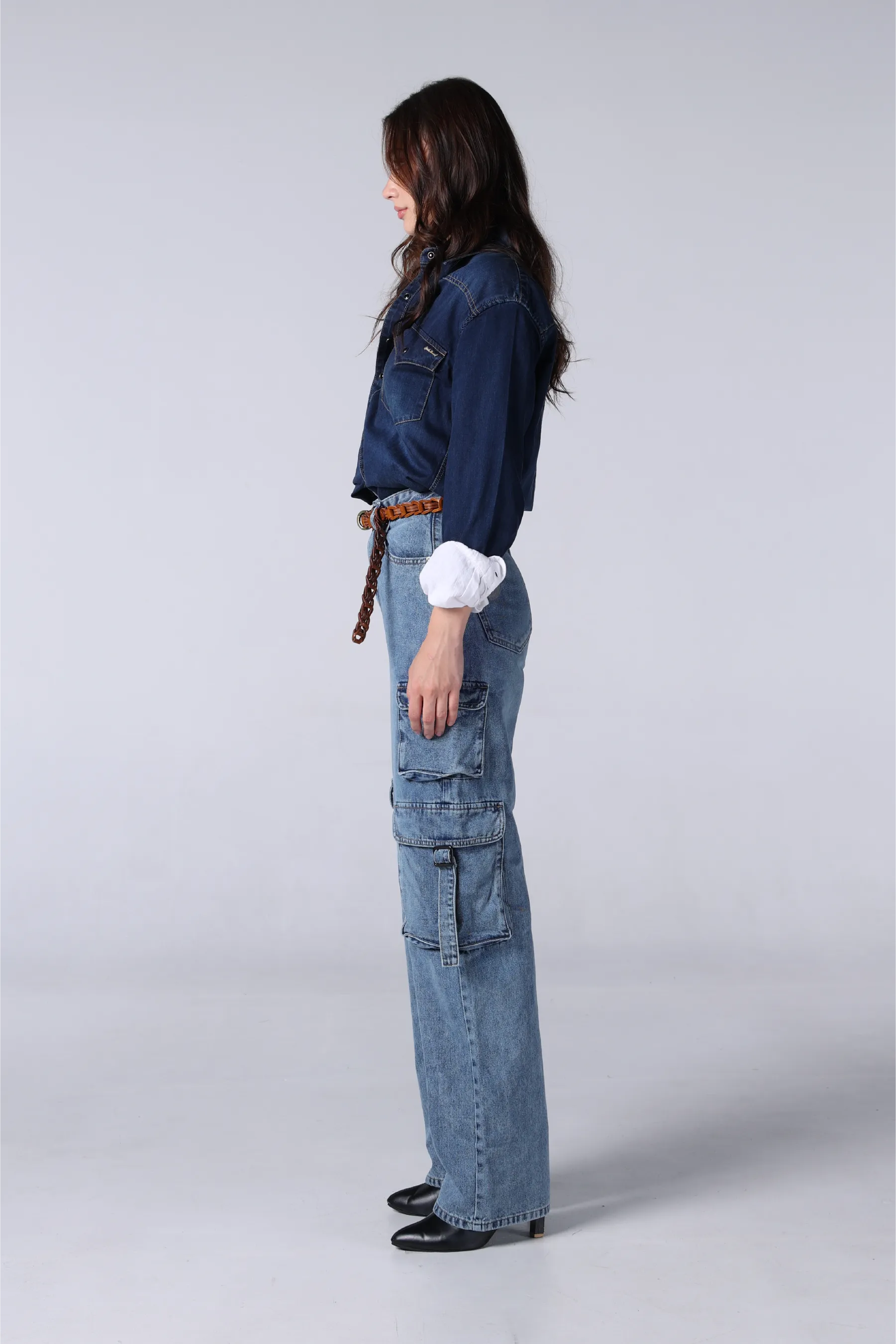 Jack Russel - Women Cargo Jeans - Handwerk JF-151 Straight Fit Nevada Mid Blue High Waisted