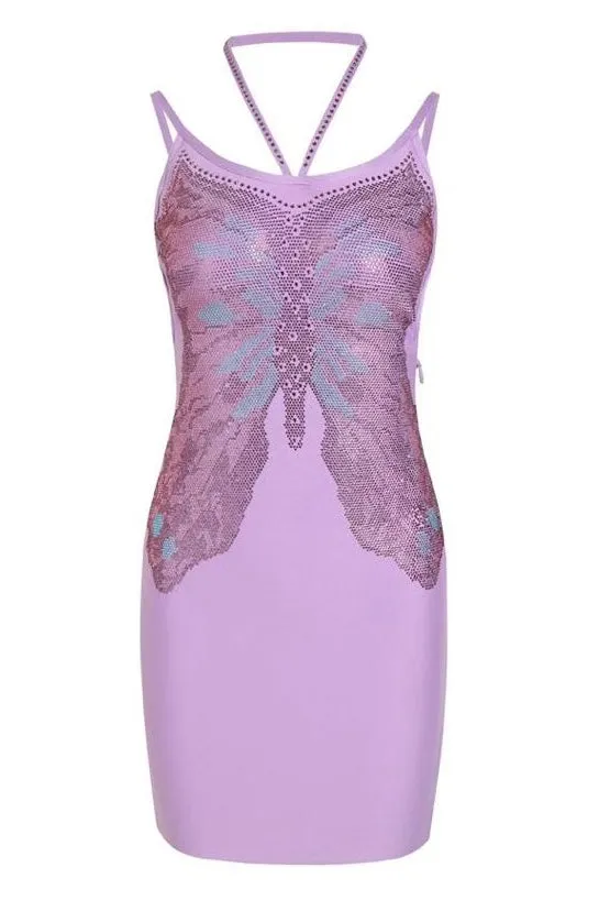 Jessica Bara Augusta Butterfly Beaded Mini Dress