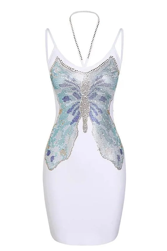 Jessica Bara Augusta Butterfly Beaded Mini Dress