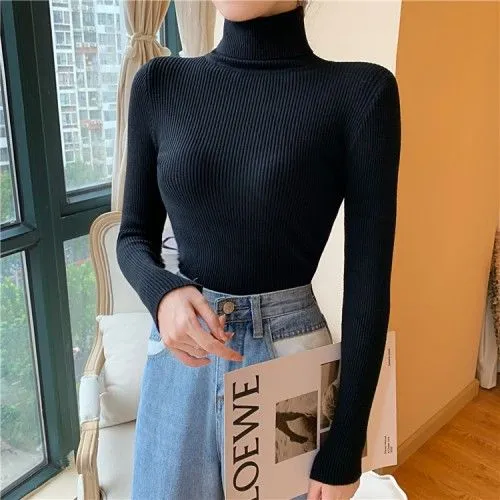 Joskaa Women's Sweaters Autumn Winter Turtleneck Long Sleeve Casual Knitted Jumper Fashion Slim Elasticity Pullover Sweater Female 2024