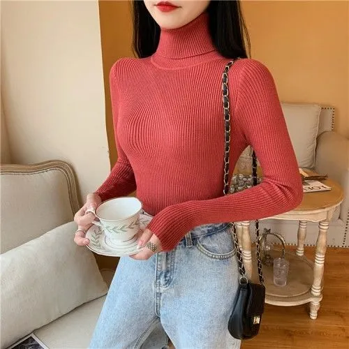 Joskaa Women's Sweaters Autumn Winter Turtleneck Long Sleeve Casual Knitted Jumper Fashion Slim Elasticity Pullover Sweater Female 2024